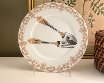 French Limoges Dessert Plate,  Fork & Spoon Pattern, St. Martin, Hollywood Regency