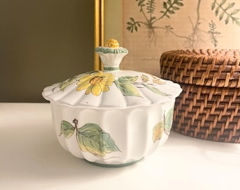 Vintage Italian Hand Painted Pottery Box,  Floral Trinket Container