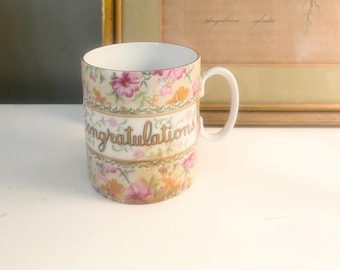 Vintage Mug, Floral Chintzware "Congratulations" Gift Mug