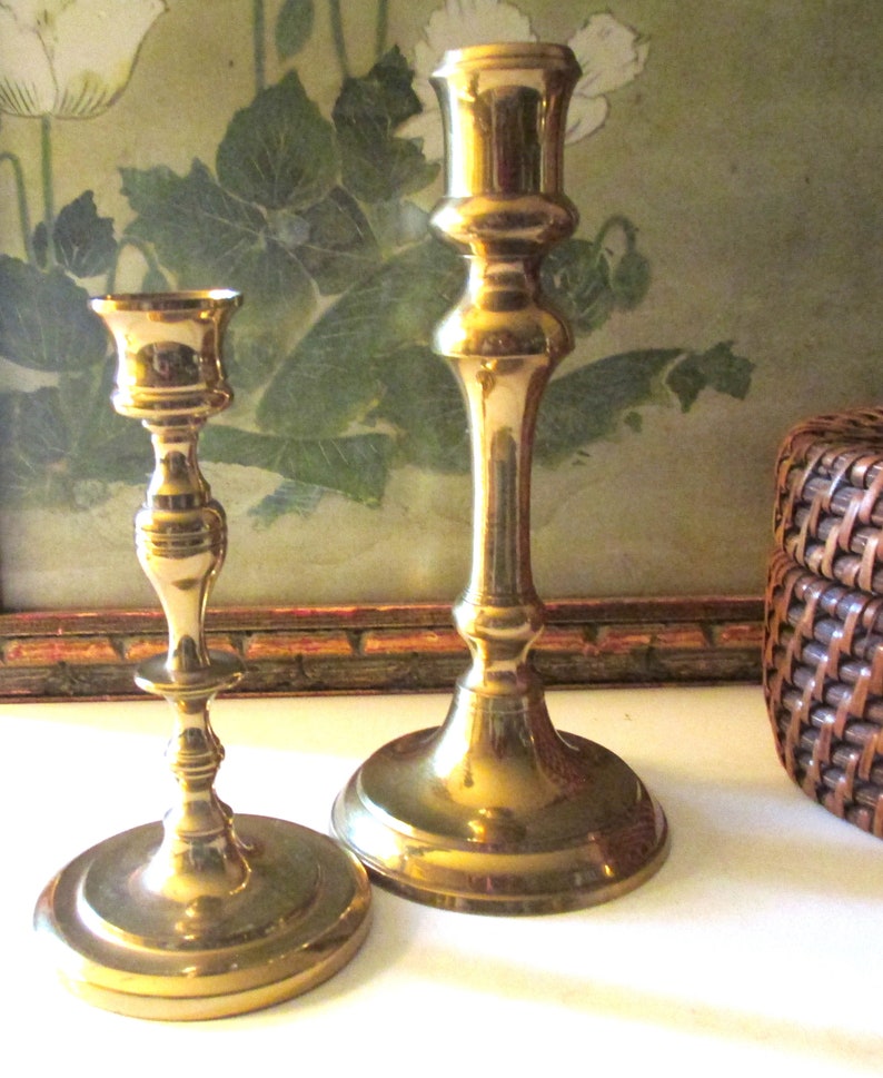 Three Vintage Brass Candlestick Collection, Trio of Mixed Candleholders, Baldwin Brass, Mantel Decor, Hollywood Regency, Brass Decor image 4