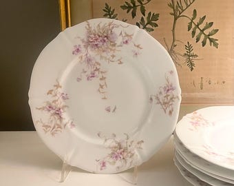 Set of Six Vintage Theodore Haviland Limoges Lavender Floral Garland Dessert/Salad Plates