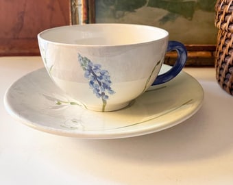 Vintage Gien France "Alice" Breakfast Cup and Saucer, Romantic Flowers French Lavender Oversize Cup & Saucer, Cottage Core Gift