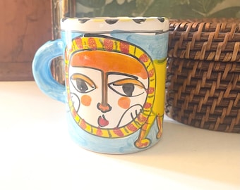 Vintage Hand Painted Desimone Italy Mug, Lion Themed Mug, Art Pottery Mug, Gift For Leo, Unsigned