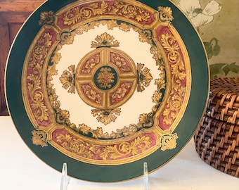 Vintage Andrea By Sadek Baroque Hand Painted Decorative Plate, Hollywood Regency Gilded Wall Decor