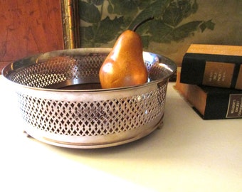 Vintage Silver Plated And Formica Bread Basket, Pierced Cachepot, Hollywood Regeny Bowl