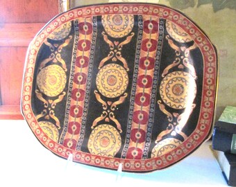 Vintage Hollywood Regency Decorative Tray, Oriental Accent Versace Inspired Hand Painted Bar Tray, Oriental Decor, Baroque Decor