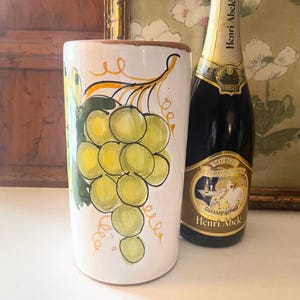 Vintage Italian Hand Painted Pottery Wine Cooler, Grapes and Leaves, Alfresco Dining