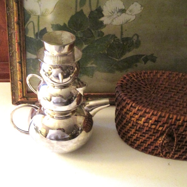 Vintage Silverplated Snowman Tea Set, Wallace Silversmiths, Christmas Teapot