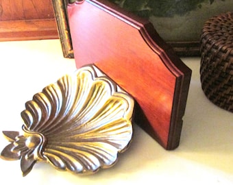 Vintage Decorative Crafts Inc. Brass and Wood Wall Shelf, Clam Shell Motif, Wall Gallery Decor, Traditional Decor, Grandmillennial