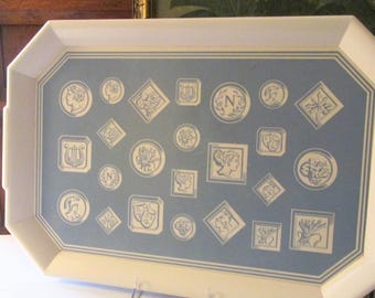 Vintage Blue and White Neoclassical Style Melamine Tray, Grandmillennial, Serving Tray, Bar Tray, Hollywood Regency
