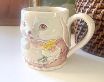 Vintage Otagiri Bunny with Bouquet Mug, Gift For Rabbit Lover, Easter Gift