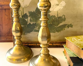 Vintage Brass Candlesticks, Traditional Decor, Mantel Candle Holders, Hollywood Regency, Grandmillennial Decor