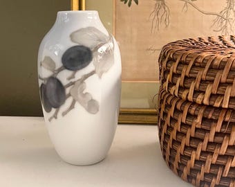 Vintage Royal Copenhagen Denmark Small Vase, Hand Painted Plums, Grandmillennial Gift