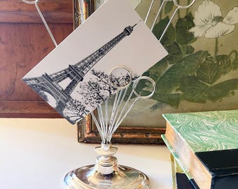 Vintage International Silver Co. Wire Note Holder, Silver Plated Card Holder, Home Office Decor