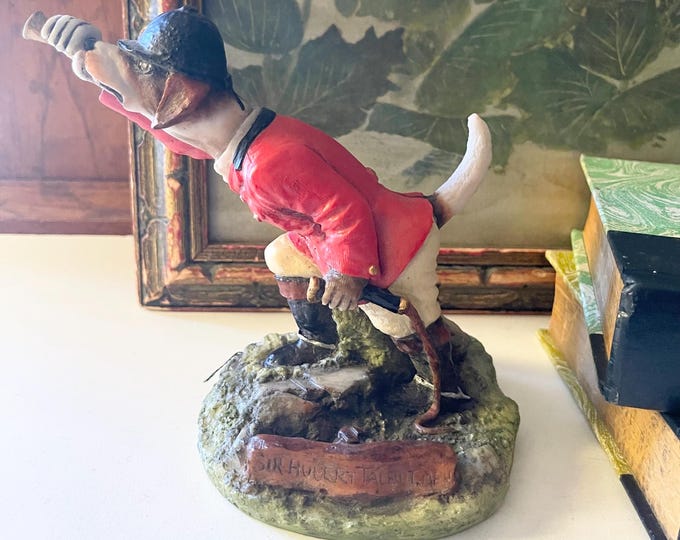 Featured listing image: Vintage England Made Robert Harrop "Sir Hubert Talbot, The County Set, Foxhound Figurine, Gift For Dog Lover, Bookshelf Decor, Hunt Scene