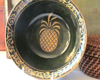 Vintage Decorative Pineapple Bowl, Green and Gold Centerpiece Bowl, Andrea By Sadek, Housewarming Gift