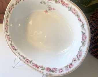 French Haviland Limoges "The Amstel" Serving Dish, Oval Vegetable Bowi, Pink Rose Garland, Romantic Dining