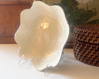 Vintage Lenox USA Scalloped Serving Bowl, Wedding Giftware, Silver Trim Trinket Dish, Grandmillennial