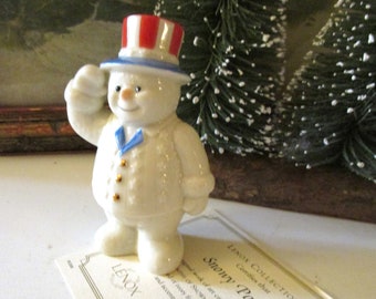 Vintage Lenox Patriotic Snowman Figurine, Lenox Christmas, 2000, Christmas Decor, "Snowy Patriotic"