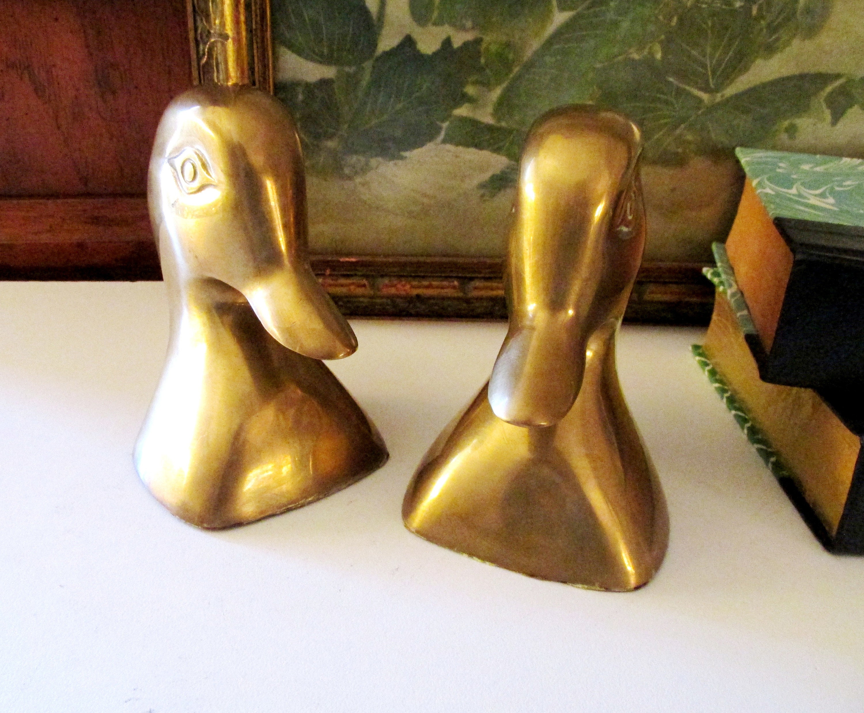 Vintage Brass Duck Head Bookends Preppy Decor Farmhouse Etsy