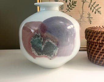 Vintage Studio Art Pottery Vase, mAr Signed Multi Colored Art Ceramic Glazed Vase,