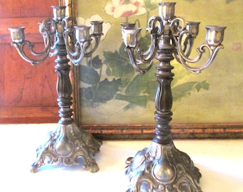 Vintage 1970's Retro Candelabras, Five Arm Tiny Taper Candleholders, Boho Decor, Holiday Decor,