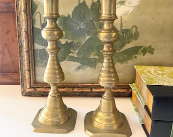Vintage Brass Beehive Style Candlesticks, Traditional Decor, Mantel Candle Holders, Hollywood Regency, Grandmillennial Decor