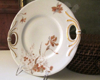 French Dessert Plate with Handles, Hand Painted Limoges, Floral Serving Porcelain Tray