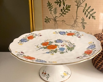 Vintage Aynsley Famille Rose Cake Stand, Chinoiserie Porcelain Dessert Stand