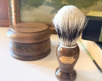 Vintage West Germany Wood Shaving Set, Box, Rosewood Pure Bristle Shaving Brush, Soap