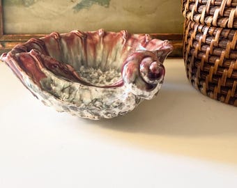 Vintage Italian Fratelli Fanciullacci Style Glazed Pottery Conch Shell Dish, Trinket Dish