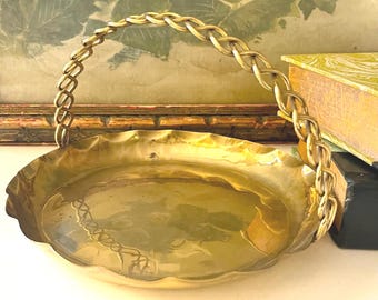 Sweden Handmade Brass Dish, Hammered Brass, Vintage Handled Dish, Home Office Decor, Candy Dish, Valet Tray