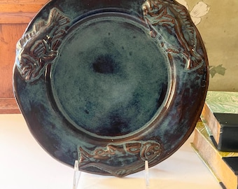Vintage Thora Fish Embossed Art Pottery Plate, Ceramic Ovenware, Gift For Fish Lover,