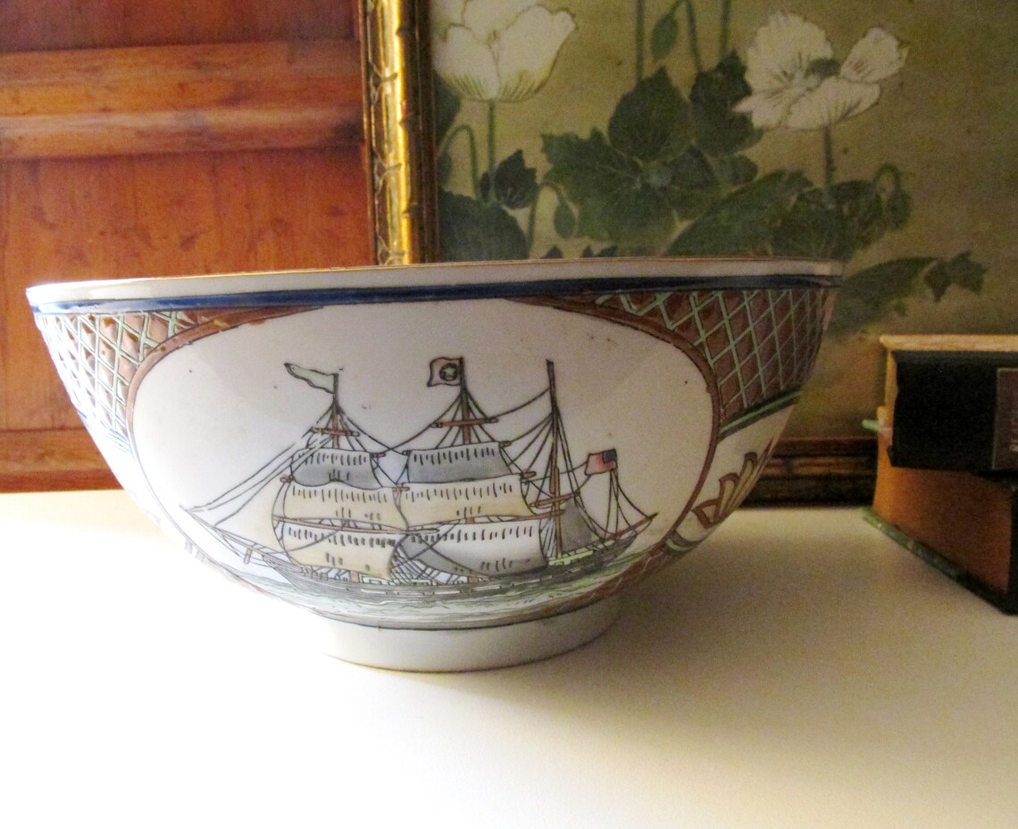 Vintage Nautical Decorative Bowl Sailboat Theme Bowl Coffee Etsy
