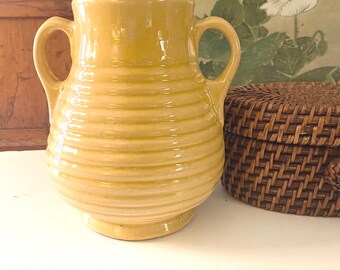 Vintage Bauer Style Ringware Art Pottery Vase, Yellow Ribbed, Art Ceramic Glazed Vase,