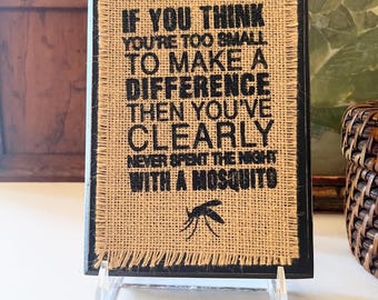 Burlap Typography Bookcase Plaque, Sentiment Gift, Inspirational Decor, Make a Difference Wood Sign