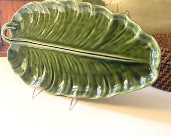 Vintage Neuwirth Palm Leaf Tray, Portugal Majolica Style, Spring Table Decor, Garden Party Decor, Alfresco Dining