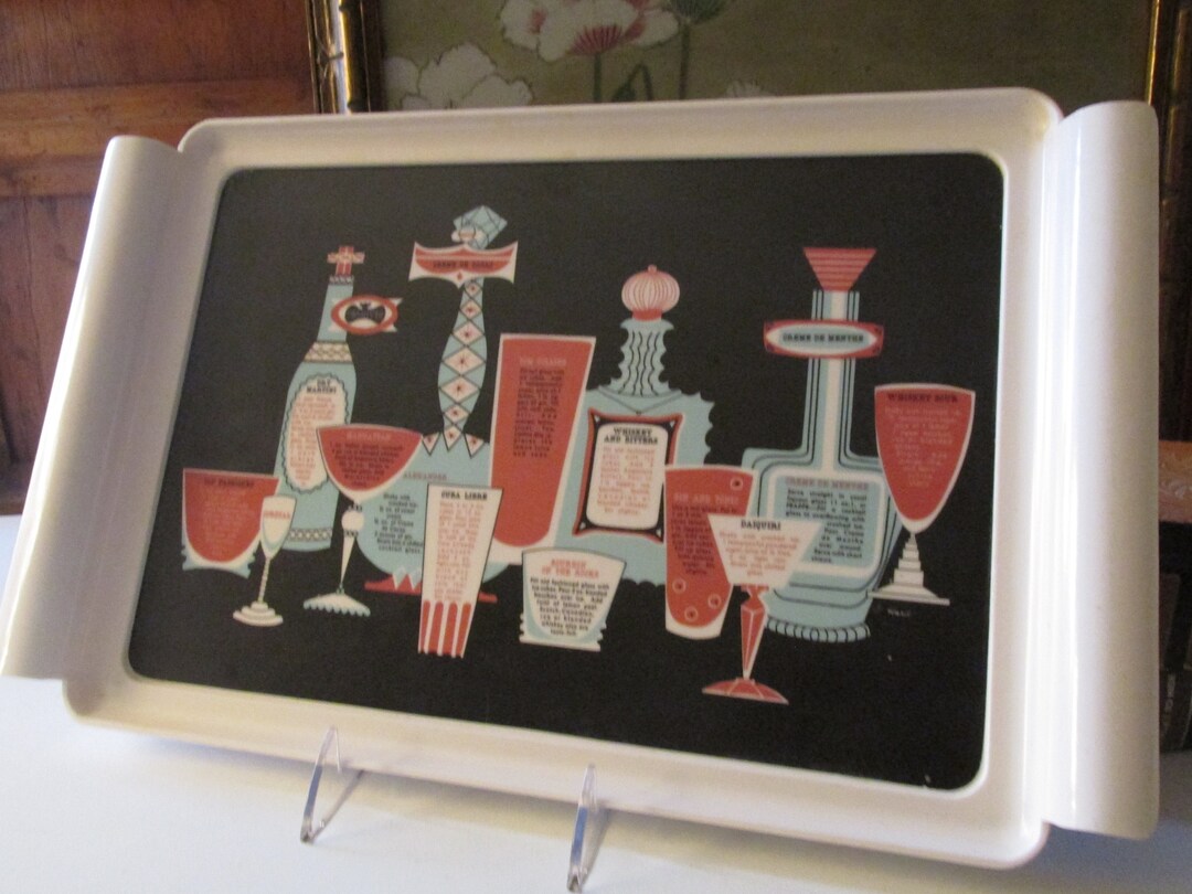 Vintage Waverly Products Retro Bar Tray, Melamine Cocktail Tray, Signed