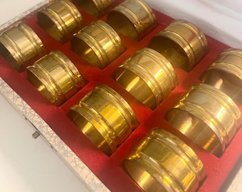 Twelve Vintage Brass Napkin Rings, Traditional Dining, Brass Decor