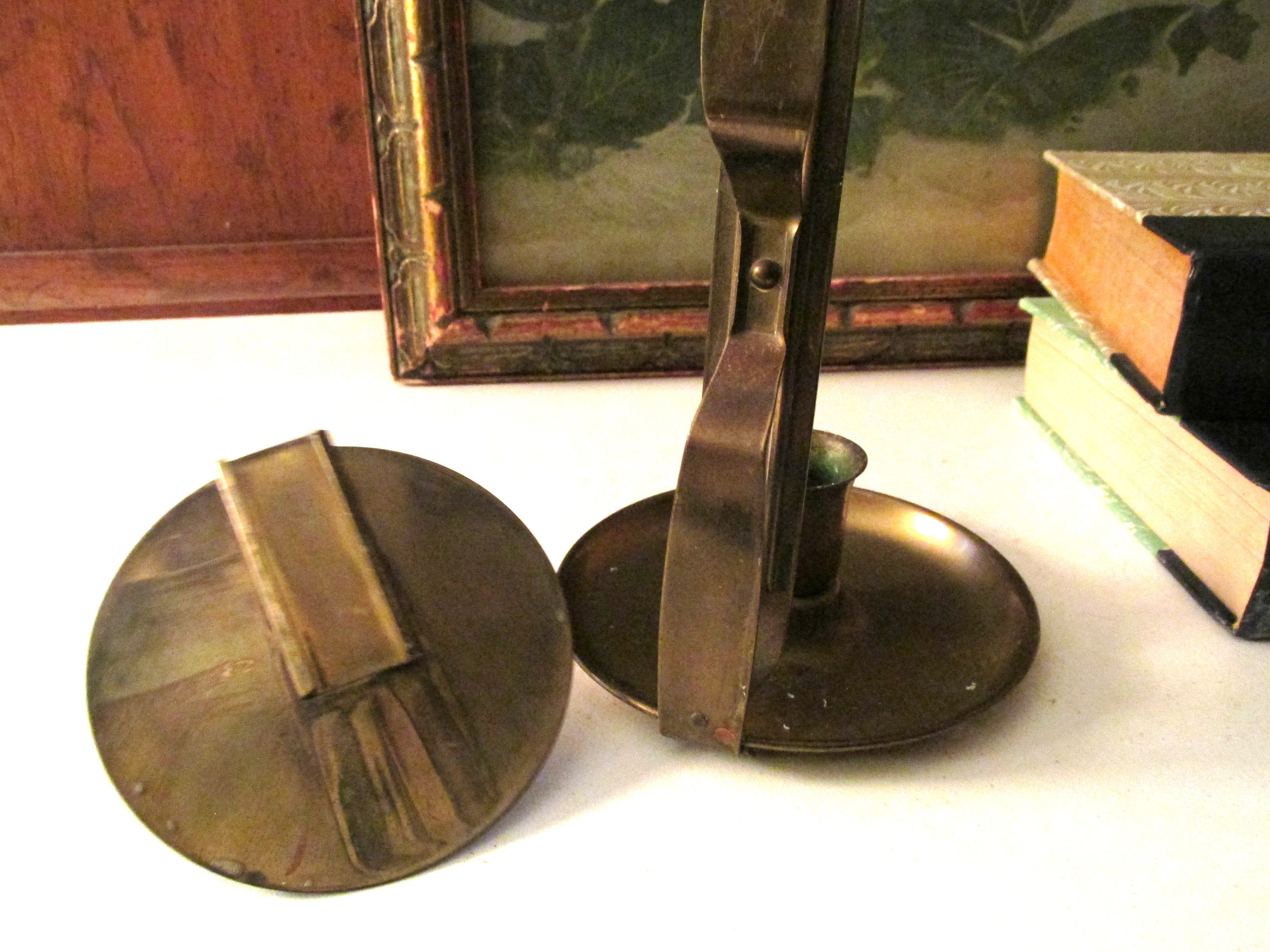 Pair of Georgian Slide Ejector Brass Candlesticks - Applecross Antiques