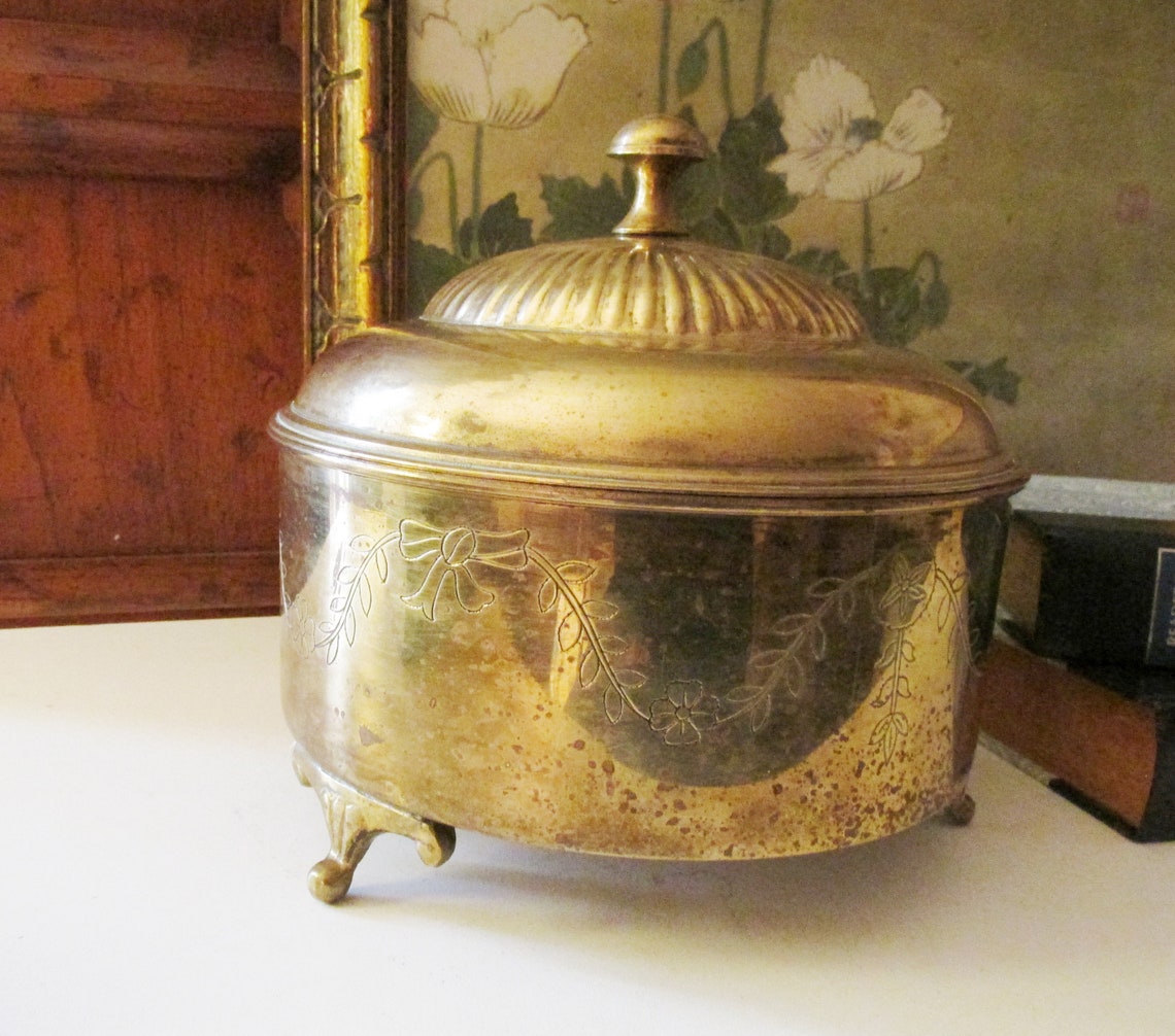 Vintage Brass Container Footed Brass Lidded Vessel Cachepot Etsy Canada
