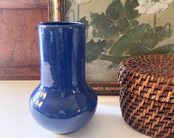 Vintage Signed Bauer Art Pottery Vase, Fred Johnson American Blue Vase, Art Ceramic Glazed Vase, Stovepipe Vase, 7 1/2"