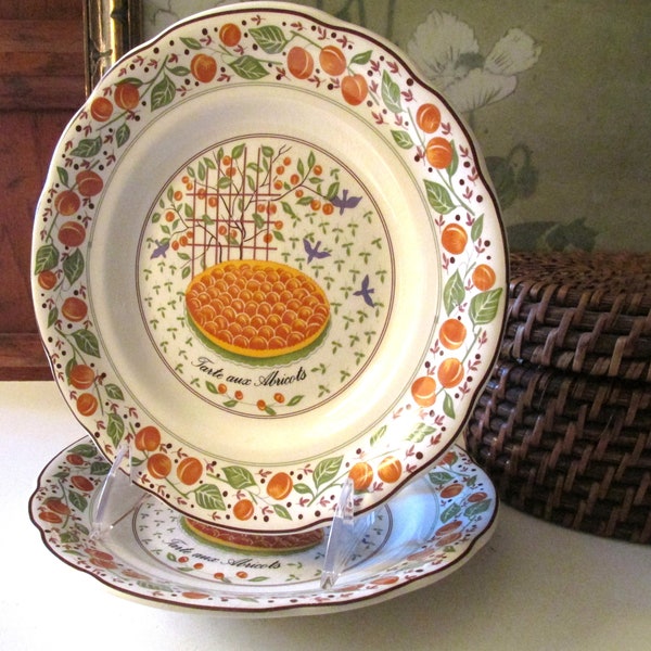 Pair of Gien France  Dishes, Salad or Dessert Tarte and Abricots, French Country, Les Tartes, Farmhouse Chic, Wall Gallery, Fruit Plates