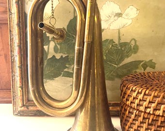Vintage Brass Bugle Horn, Fox Hunt Equestrian Decor, Country House Decor, Holiday Decor