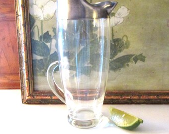 Vintage  Dorothy Thorpe Style Martini Pitcher, Silvered Rim Juice Pitcher, Retro Bar Ware