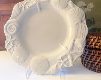 Mud Pie "Sanibel" Dinner Plate Embossed Starfish and Shell Plates, Beach House Decor, Nautical Decor