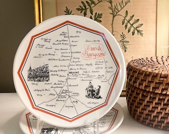 Two French Plates, Map of Parts of France, Porcelaine D'Auteuil,