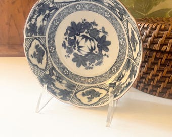 Vintage Imari Chinoiserie Blue and White Trinket Dish, Asian Hallmark, Blue Imari Dish, Coffee Table Decor