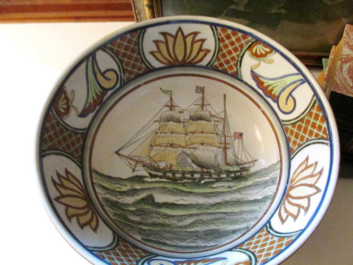 Vintage Nautical Decorative Bowl Sailboat Theme Bowl Coffee Etsy