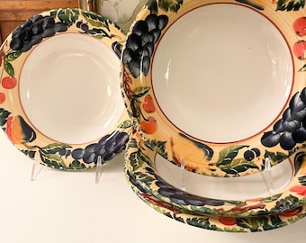 Four Vintage Dansk Italy Pasta Bowls, "Fall Harvest" Pattern, Alfresco Rim Soup Bowls